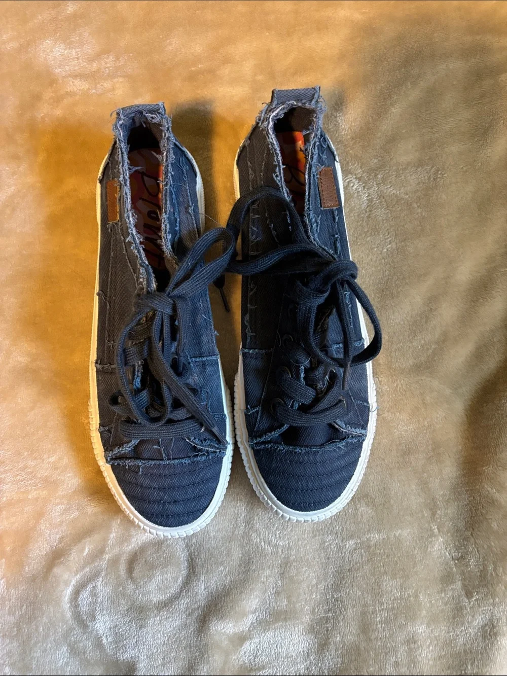 Women’s Navy Frayed Canvas Lace-Up Sneakers